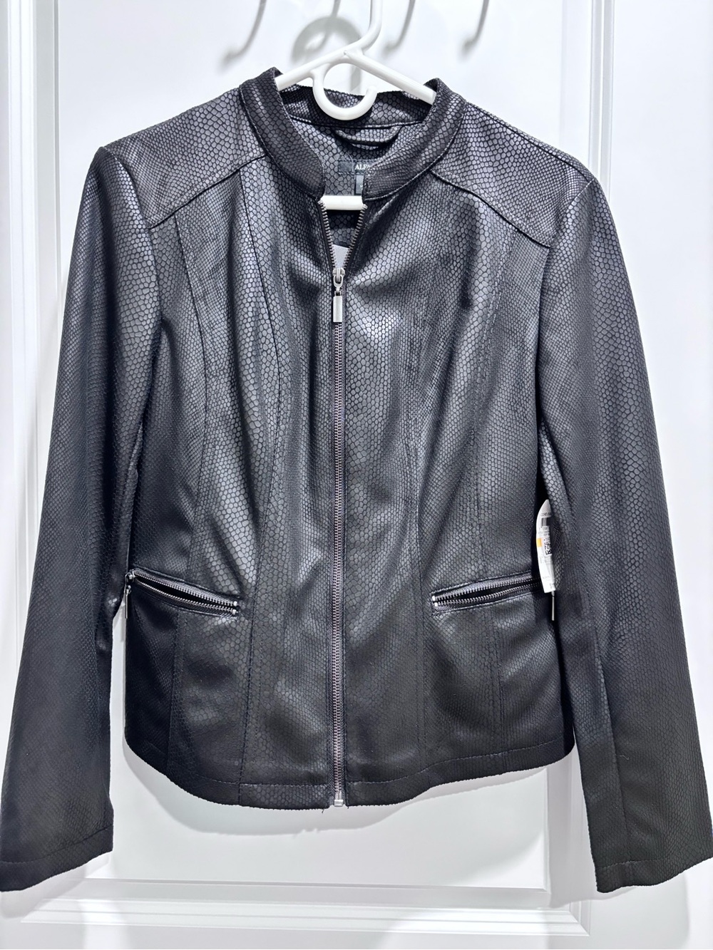 Alfani Black Textured Faux-Leather Zip Jacket